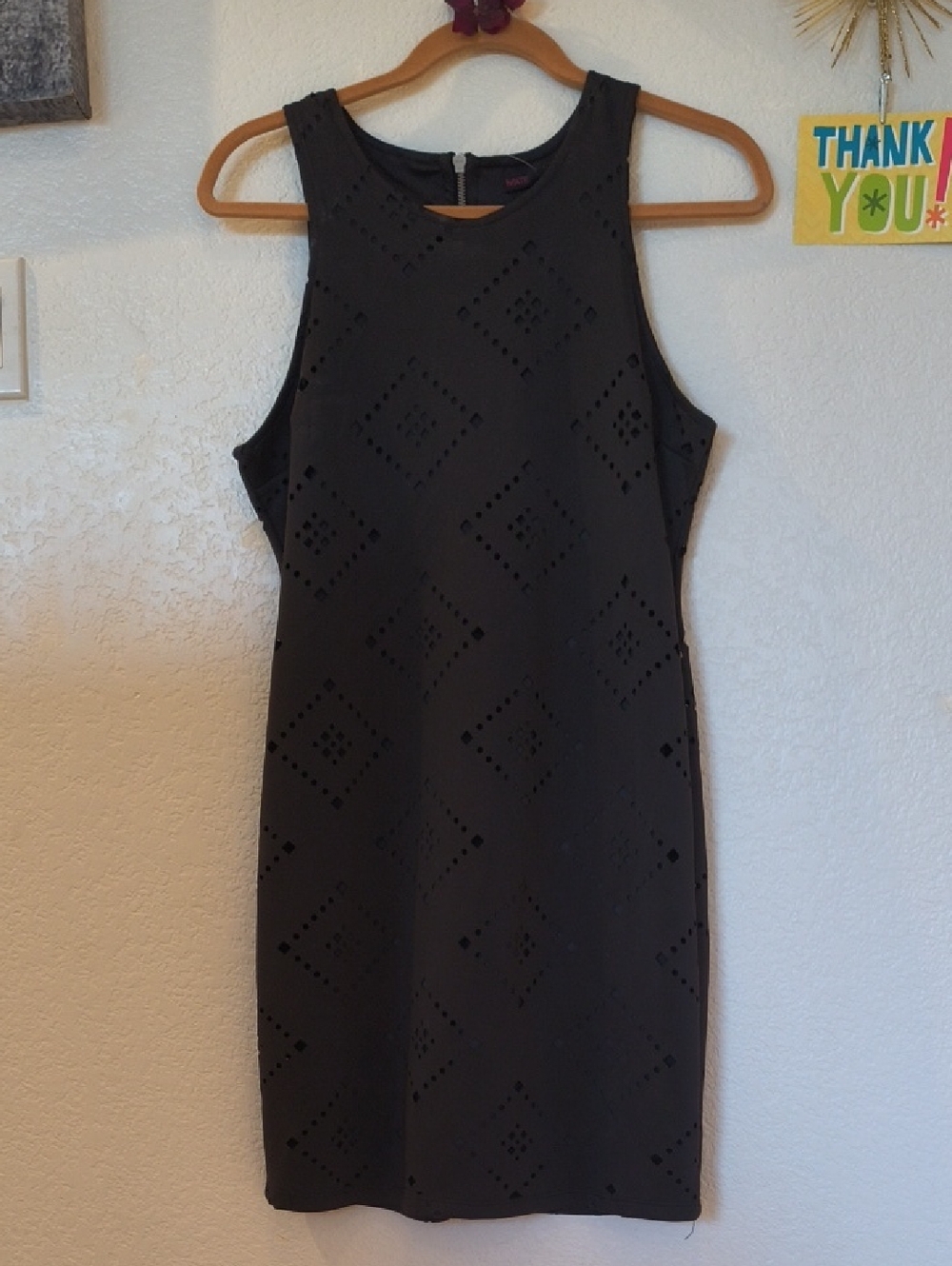 Material Girl Caviar Black Sleeveless Eyelet Midi Sheath Dress Lg made for Macy
